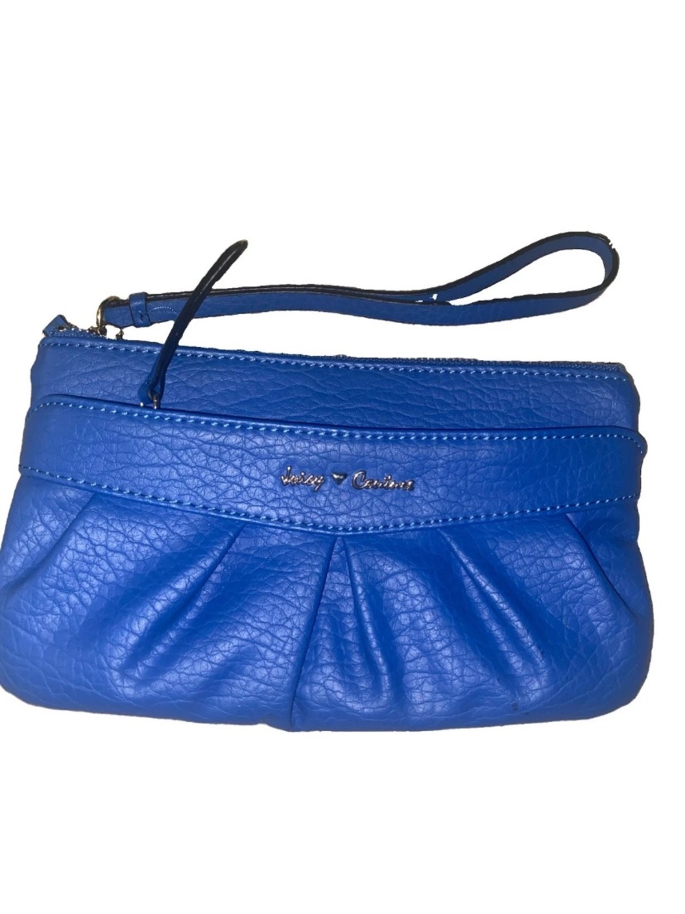 Juicy Couture Wristlet Wallet  Blue Faux Leather Zip Logo Clutch